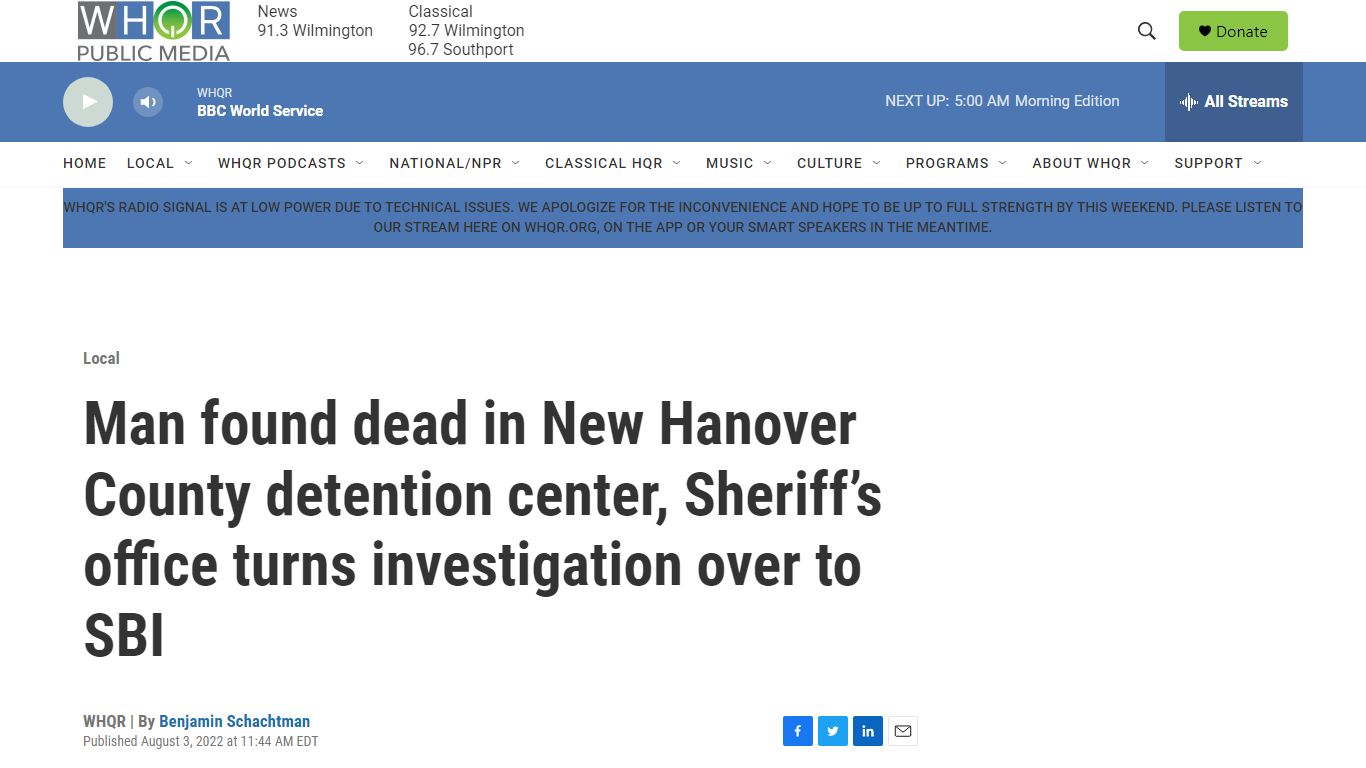 Man found dead in New Hanover County detention center, Sheriff’s office ...