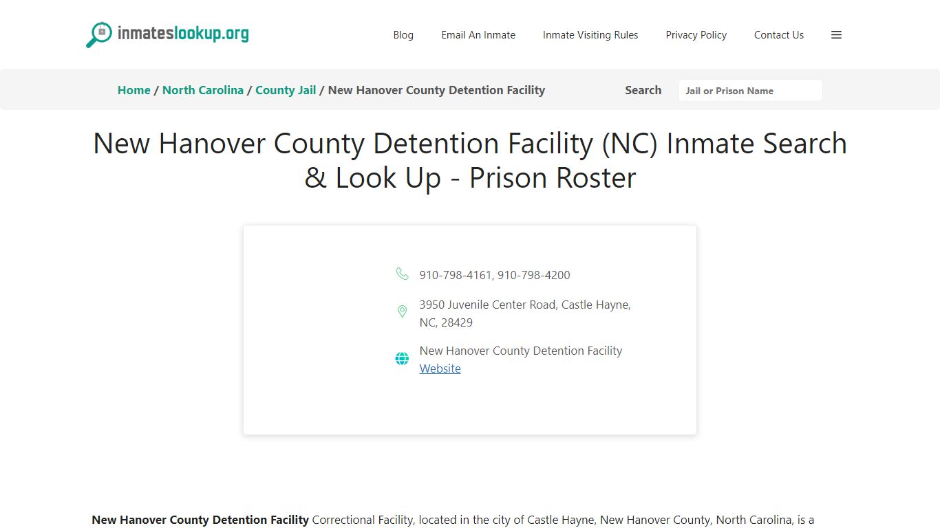 New Hanover County Detention Facility (NC) Inmate Search & Look Up ...